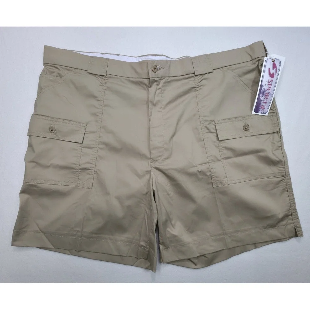 New Sportif USA Mens Size 46 Cargo Shorts‎ Beige Lycra Stretch Fishing Sailing